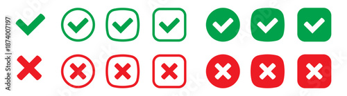 Approved and Rejected Icons, Green Tick and Red Cross, Yes or No Symbols for UI