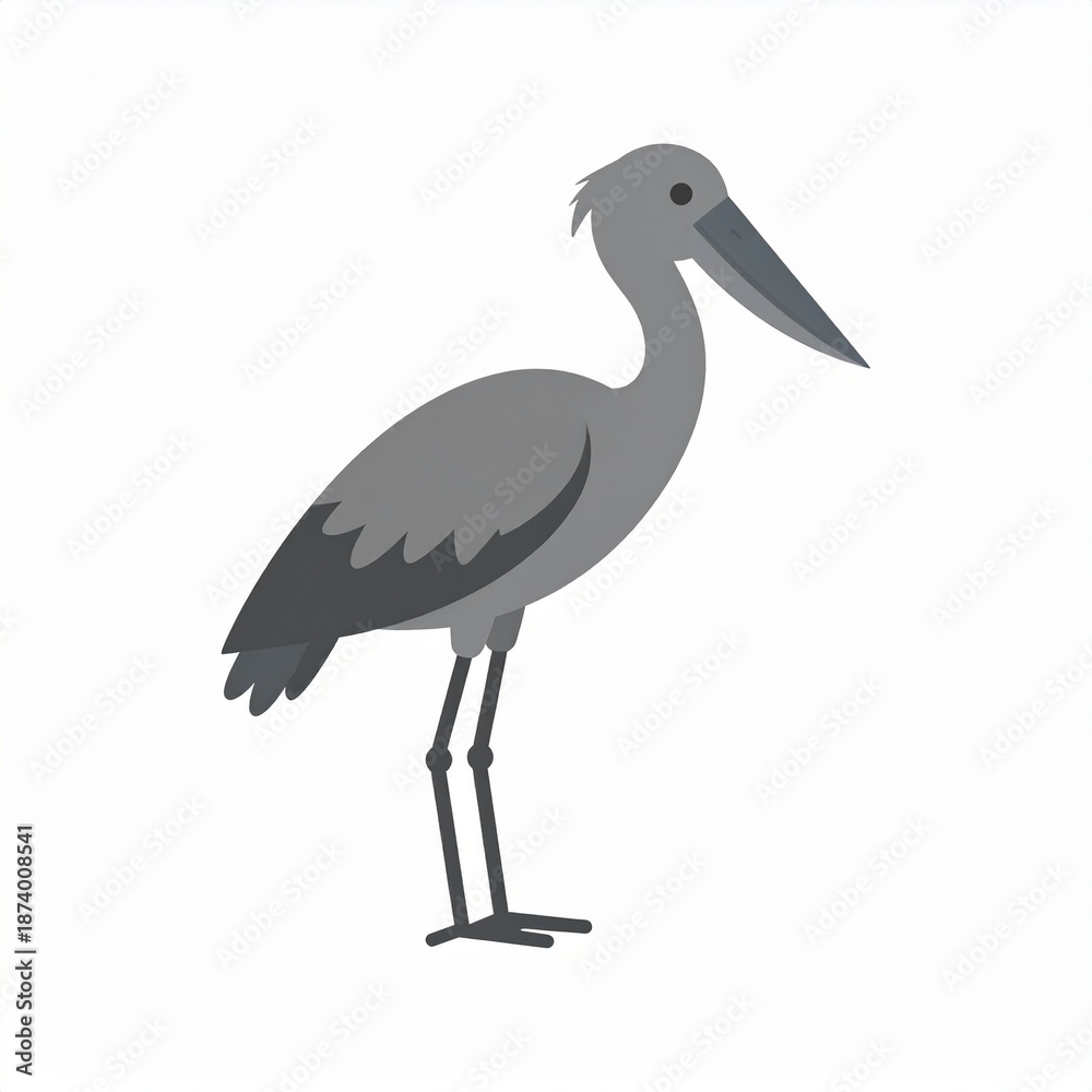 Fototapeta premium Stylized Black-Necked Stilt Bird Standing Isolated on White Background Minimalist Art