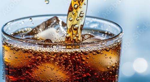 Refreshing glass of cola with ice