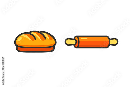Cartoon bread and rolling pin