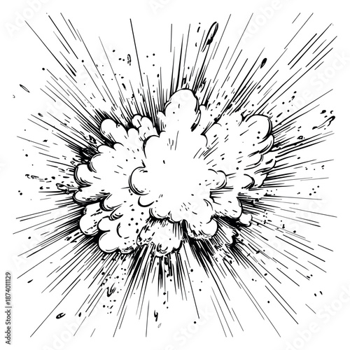 Hand drawn line art illustration of an explosion depicting a powerful comic burst for graphic design