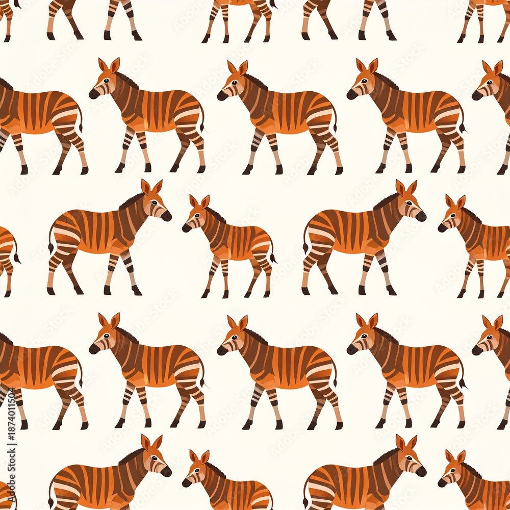 Obraz premium Cute Cartoon Zebras Herd Walking Pattern Seamless Vector Illustration Orange Black White