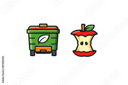 Compost bin and apple core icon