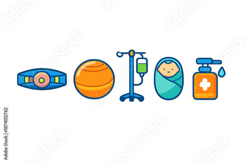 Medical icons with neon glow effect