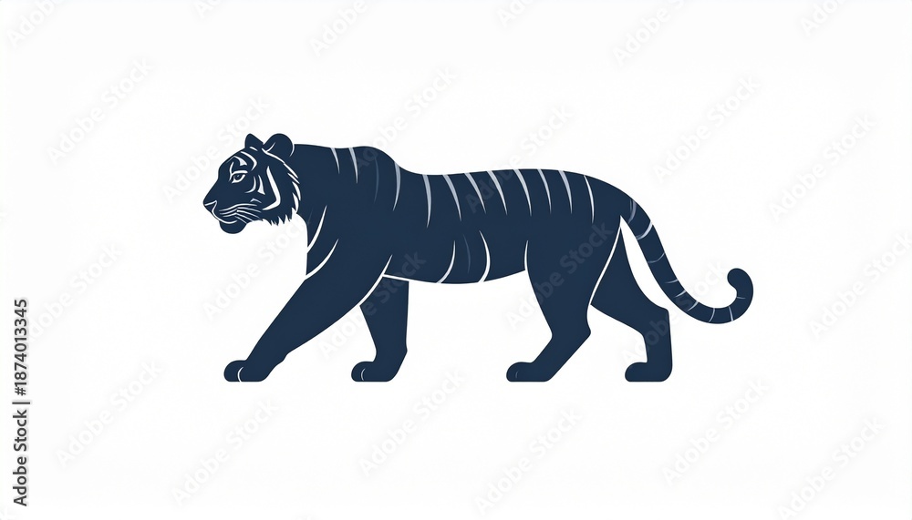Obraz premium Majestic Black Tiger Walking Silhouette on White Background Minimalist Art