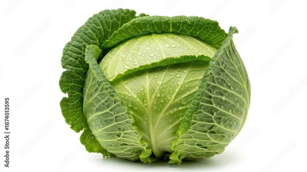 Obraz premium Fresh green cabbage with dew drops
