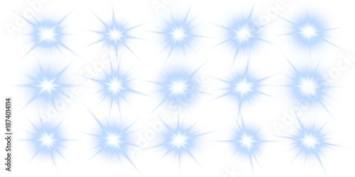 Png blue set starburst light inspired by sun and radiant  white sunlight rays. Sparkle and sparks mix with light streaks and flash glow. Energetic luminous light fills the scene. Vector illustration.