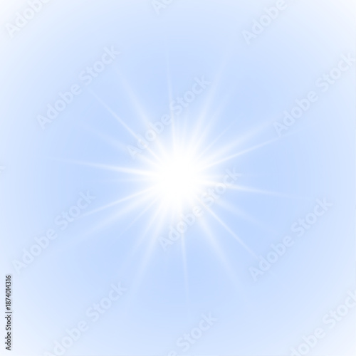 Png white star light powered by sun and directional sunlight rays. Sparkle and sparks combine with twinkle, light glare for starburst. Dynamic glowing light fills the background. Vector illustration