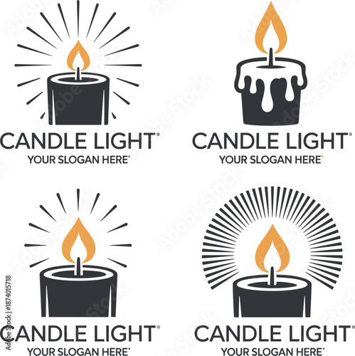Candle Light Logo Set Vector Illustration