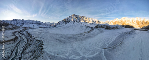 a beautiful mountain river in a snowy gorge. highlands. winter in the mountains