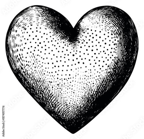 Vintage hand drawn line art illustration of a heart depicting love and emotion for romantic designs