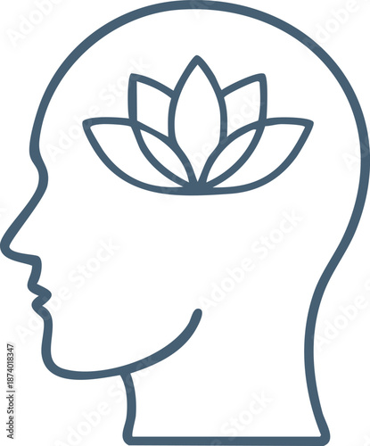  Line icon of a head with lotus on top, mindfulness awareness