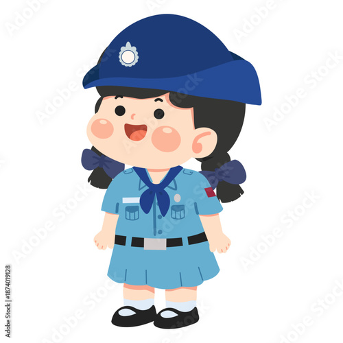 Thai Girl Student Wearing Red Cross Youth Uniform