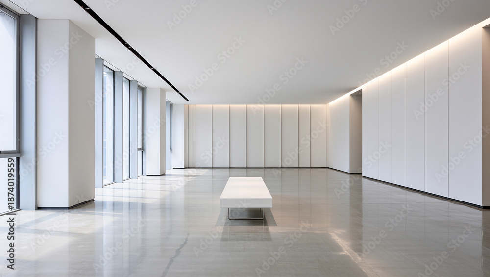 Fototapeta premium Modern minimalist interior showcasing light and space in a gallery