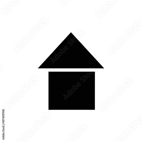 Simple black and white house icon for real estate.
