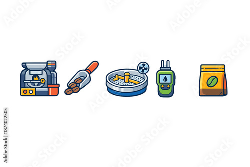Coffee production process icons set