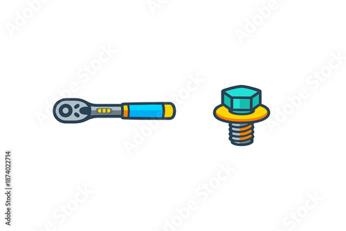 Ratchet wrench and bolt with washer icon