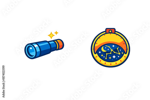 Telescope and celestial compass icons