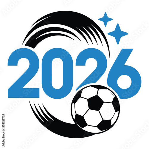 2026 soccer football minimal vector illustration with ball and abstract circle, world cup, football world cup 2026