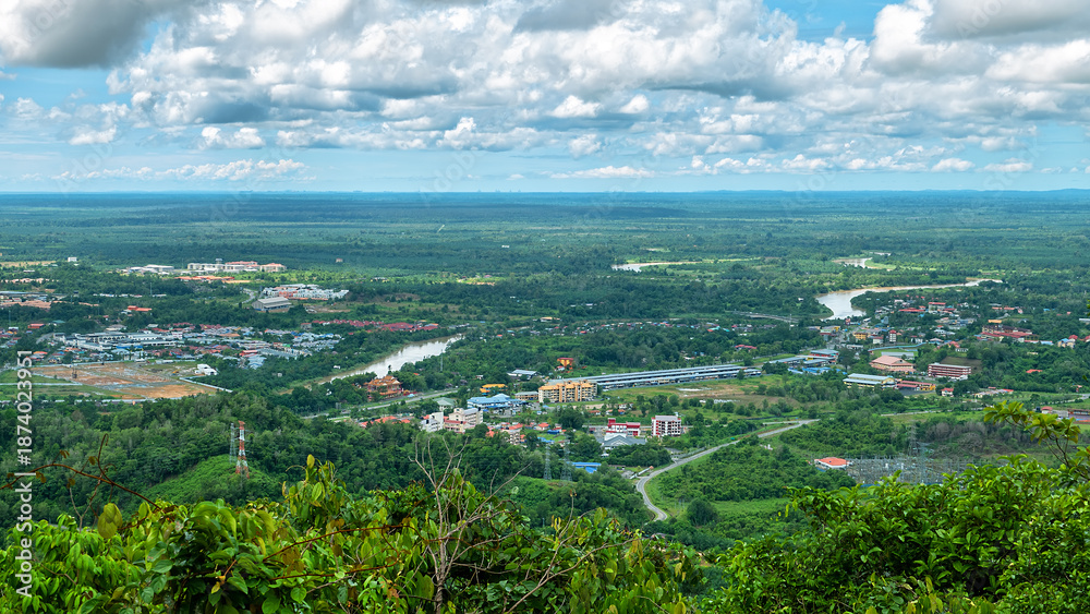 Fototapeta premium Regularly floods Padas River near Bisaya-Brunei settlements, river valley, rainforest and flooded meadows