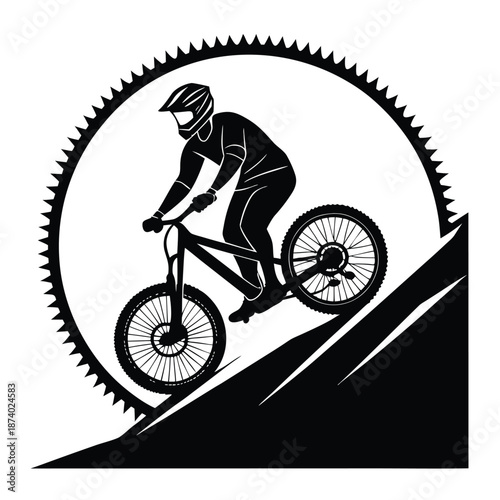 Extreme Downhill Cycling Black Silhouette