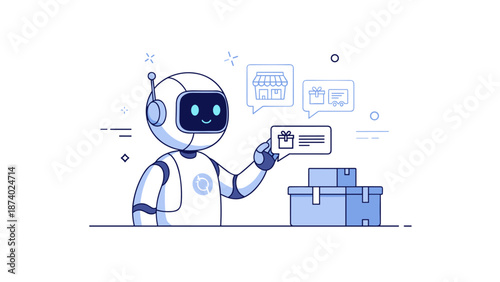 Friendly robot assisting with online shopping and package delivery