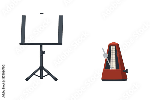 Music Stand and Metronome on Dark Background