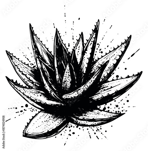 Grunge hand drawn illustration of aloe vera plant depicting its natural form for health and beauty concepts