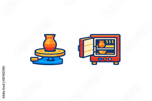 Pottery Wheel and Kiln Icons