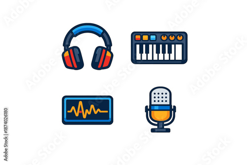 Music production icons set