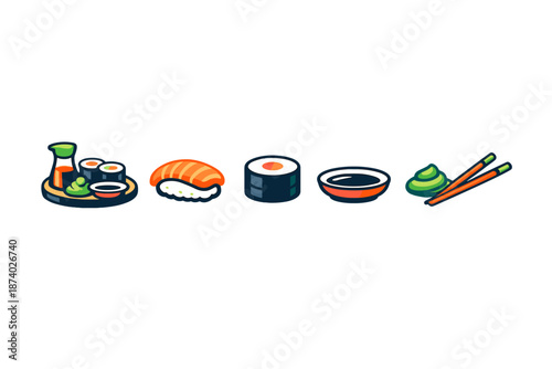 Sushi icons set on dark background
