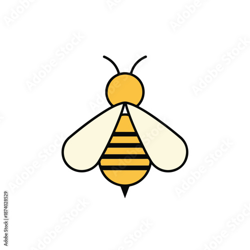 A simple vector illustration of a bee logo with a yellow and black striped body on a white background.