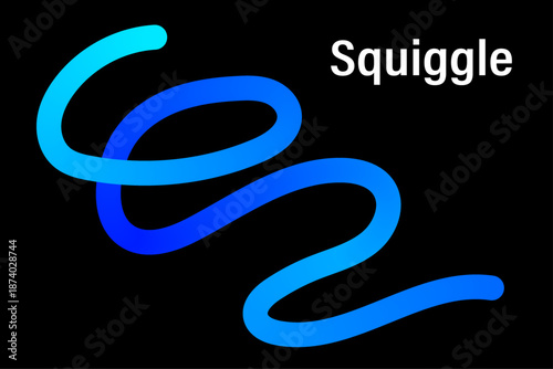 Gradient blue squiggle looping line. Bold curved and wavy line swirled brush stroke with loops. Elegant squiggle art for banner, poster and background project. Vector illustration.