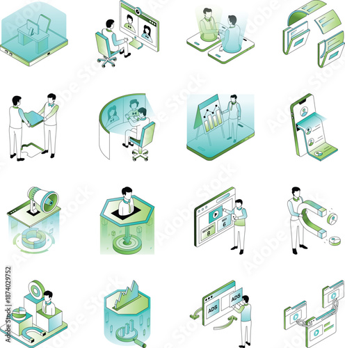 Set of Economy Isometric Style Illustration 