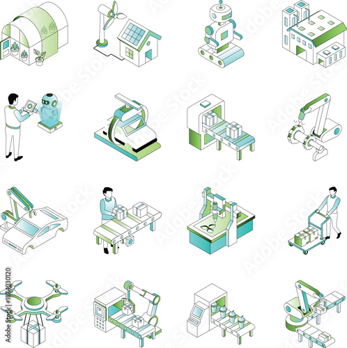 Set of Isometric Industrial Illustrations 