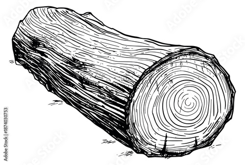 Hand drawn line art illustration of a wood log depicting natural timber for construction and forestry