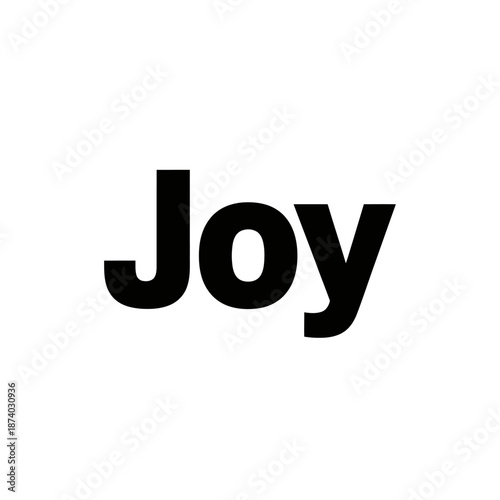 The word Joy written in bold black uppercase letters on a white background, representing happiness and positive emotion.