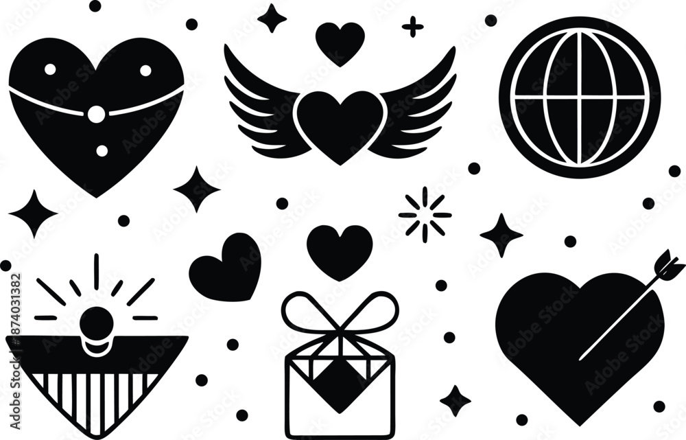 Fototapeta premium Symbolic hearts and gifts illustration isolated on transparent background, Vector, illustration