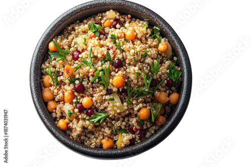 Natural quinoa grains ingredient presented in a bowl on white background isolated on transparent background