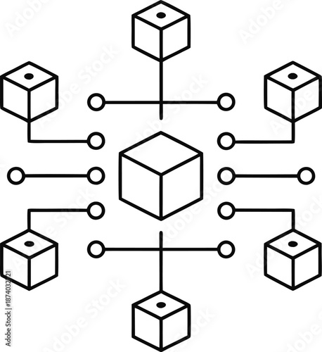 blockchain line art vector illustration on transparent background