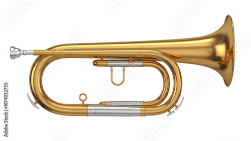 Golden Brass Bugle with Silver Accents on Black Background