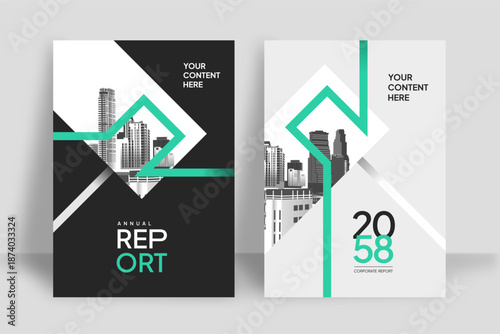 Business Report Cover Template – Green Geometric Layout (A4)