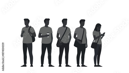 Minimalist illustration of diverse young adults standing in a line