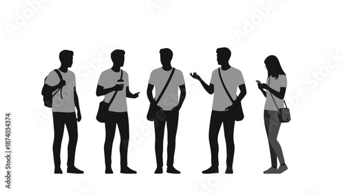 Diverse group of young adults communicating in modern minimalist setting