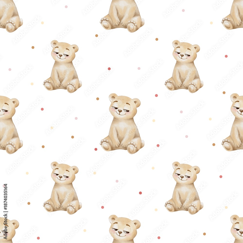 Obraz premium Cute bear pattern design for wrapping paper and textile use in various projects