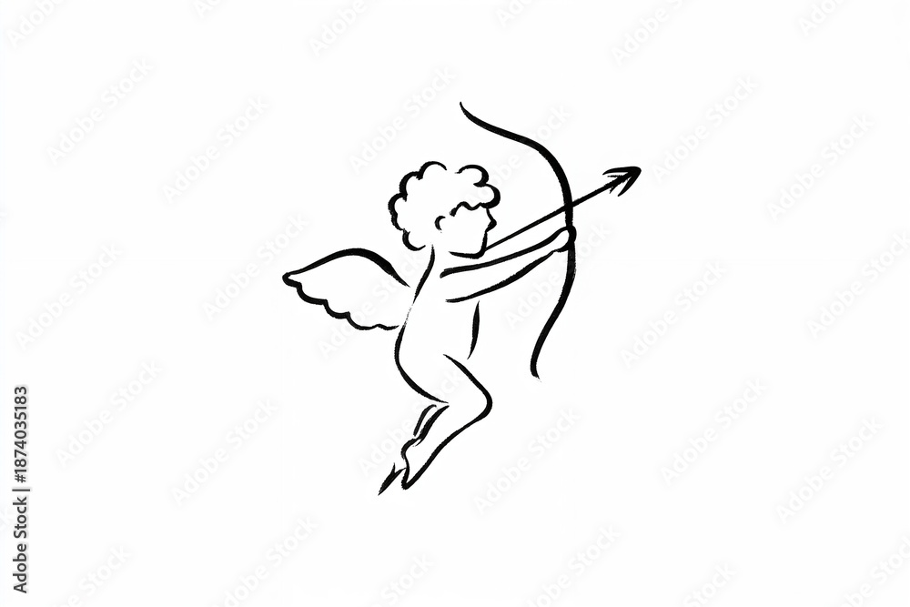Fototapeta premium Minimal Line Art of Cupid with Bow and Arrow