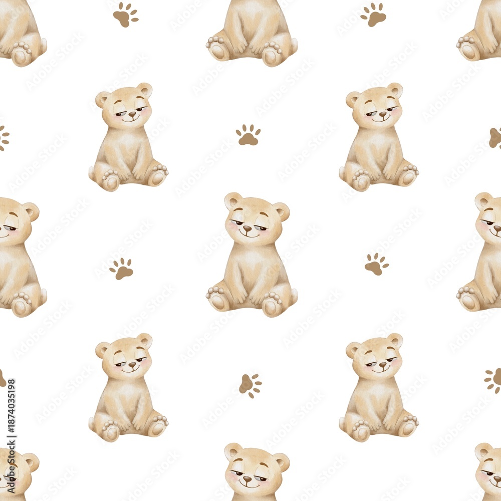 Fototapeta premium Cute bear pattern for wrapping paper, textile design, or wallpaper on white background