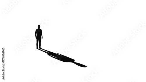 Mysterious silhouette of a person standing in a bright doorway with a long shadow