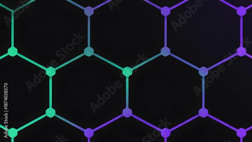 Hexagonal molecular lattice pattern with green and purple nodes on a dark background