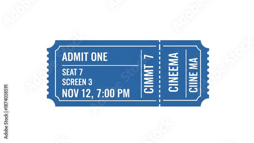 Blue Movie Ticket Stub Admit One Cinema.